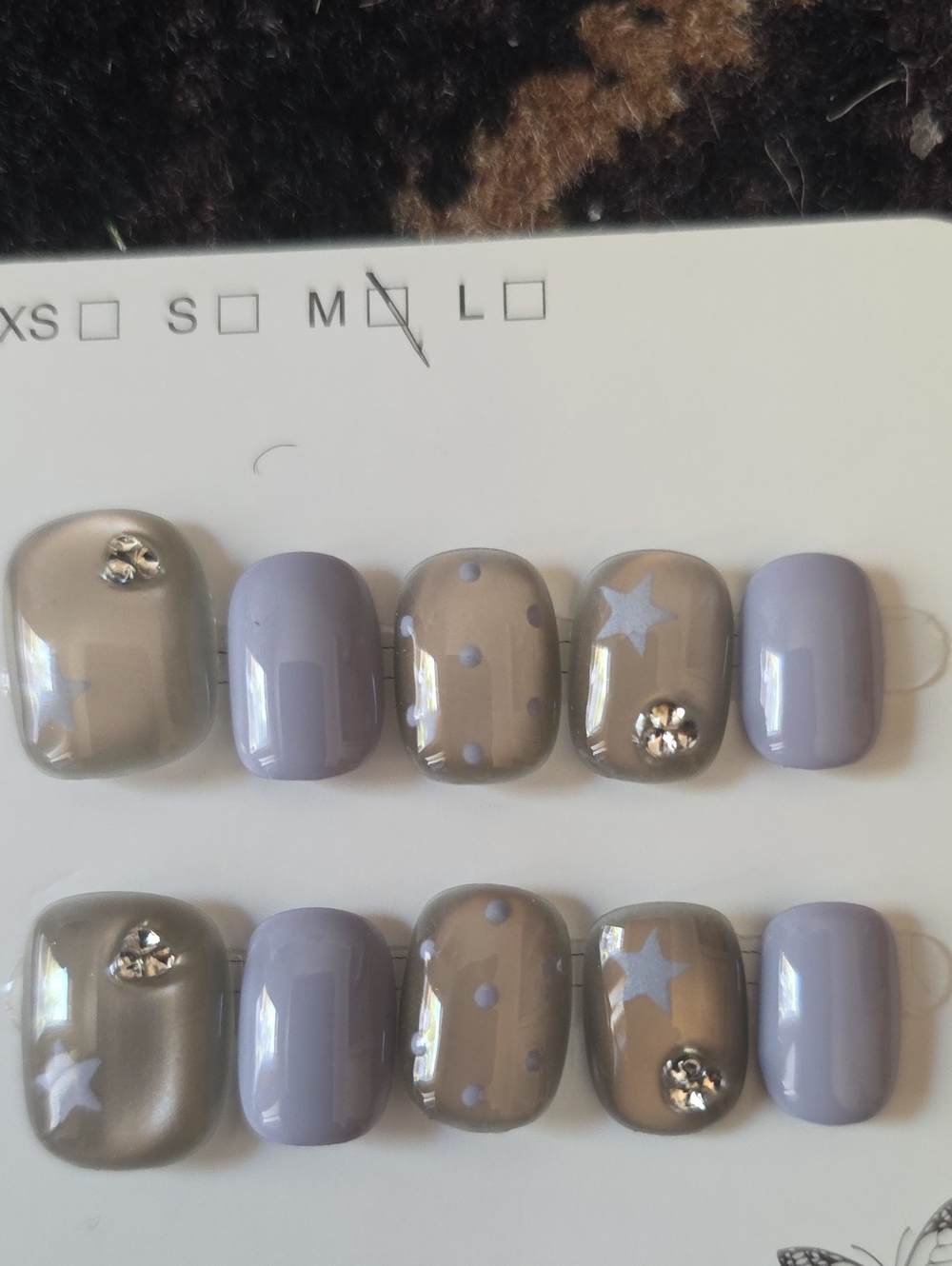 Lavender & Taupe Star Accent Press-On Nail Set Size Med